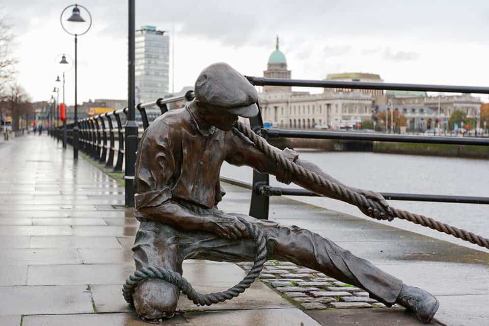 The Linesman statue situated on the bank of the River Liffey in the Financial district. Dublin, Ireland