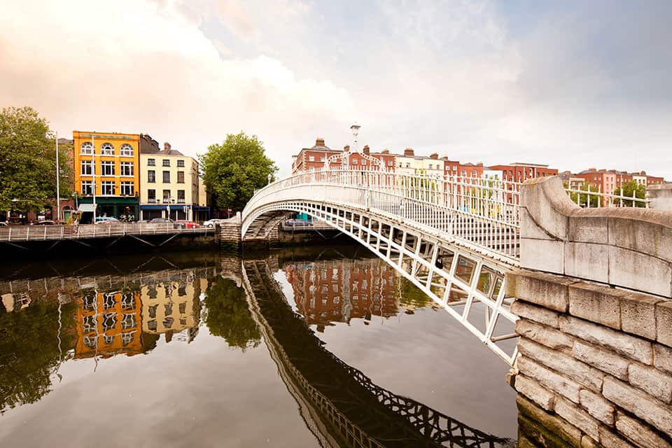 A famous toursit attraction in Dublin, Ireland, Ha'penny Bridge.